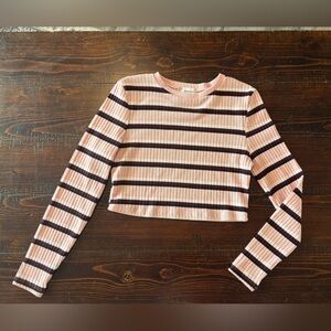 Ardene Pink Sweater with Black and White Stripes